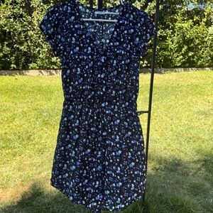 Kimchi Blue Sheer Floral Dress in Blue and black ditzy flower pattern Size Small